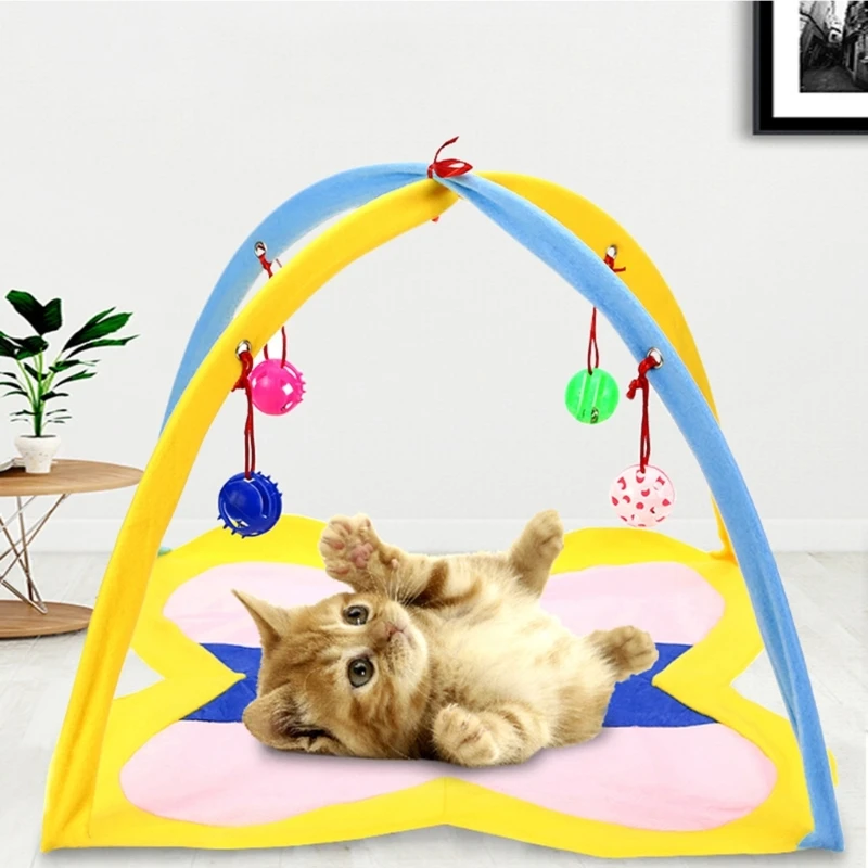 Colorful Cats Tent Toy with Bells Ball Funny Pet Convenient Chaseing Foldable Tent Toy Indoor Toy for Cats Scratch Drop shipping