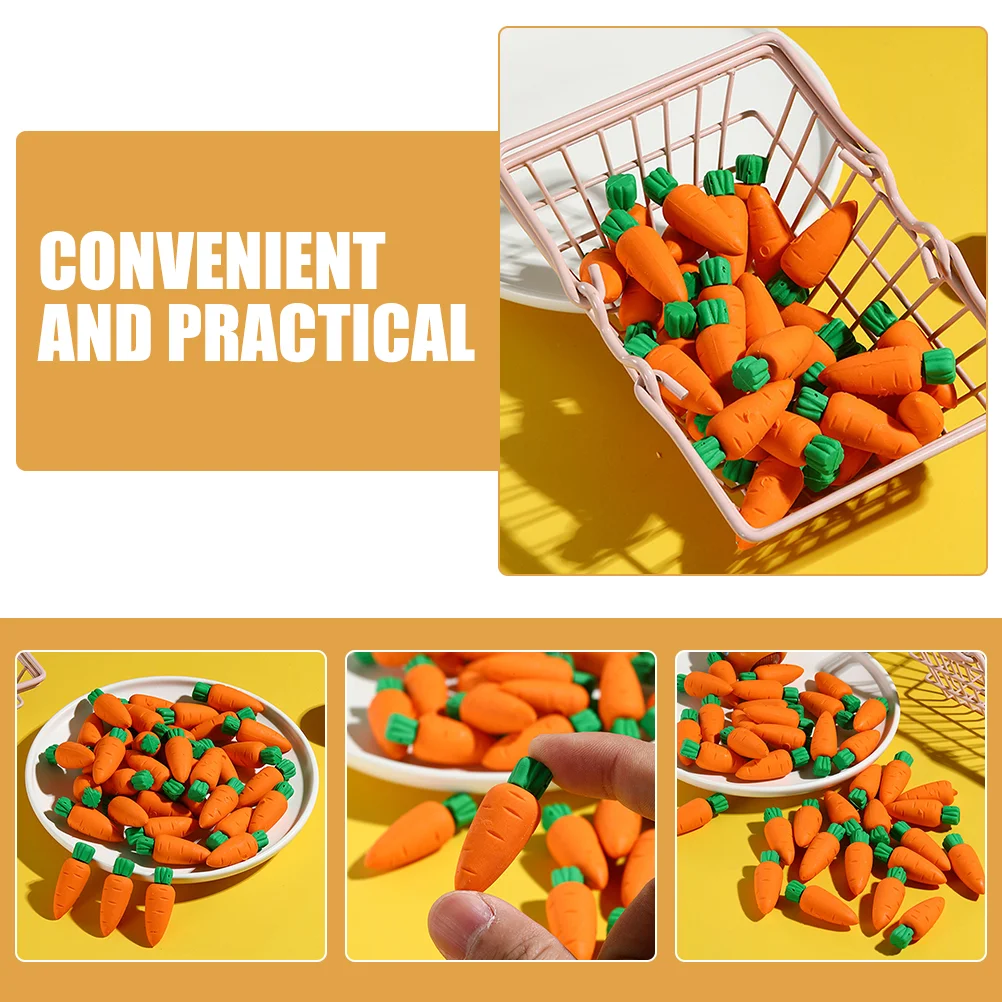 50 Pcs Children’s Toys Eraser Carrot Shape Erasers Cartoon Pencil Orange Vegetables Easter Basket Fillers