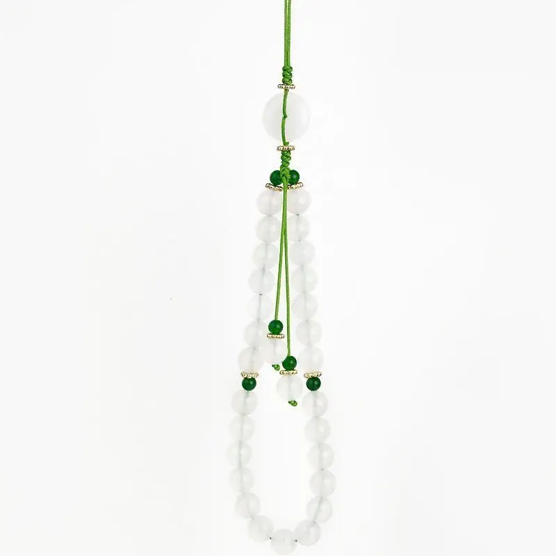 White Glass High Hanging Chain Jade Stone Exquisite Beaded Anti Drop Short Wrist Strap Phone Hanging Piece with Antique Style