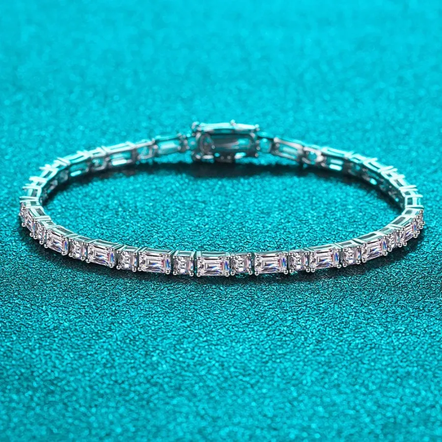 Fylia Jewelry   Luxury Solid Platinum PT950 Ace Emerald Moissanite Diamond Bracelet Full Diamond Bracelet