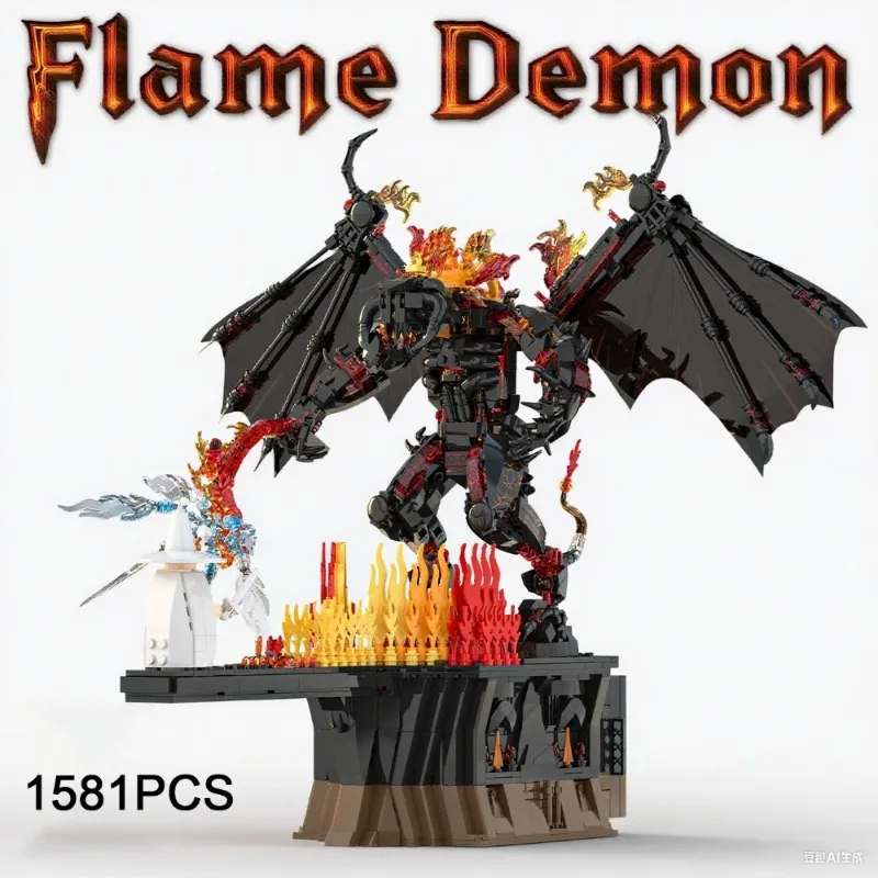 

1581PCS Creative Large Flying Dragon Flame Demon Building Blocks Fire Dragon Ornament Bricks Toy Gift For Kids Adult