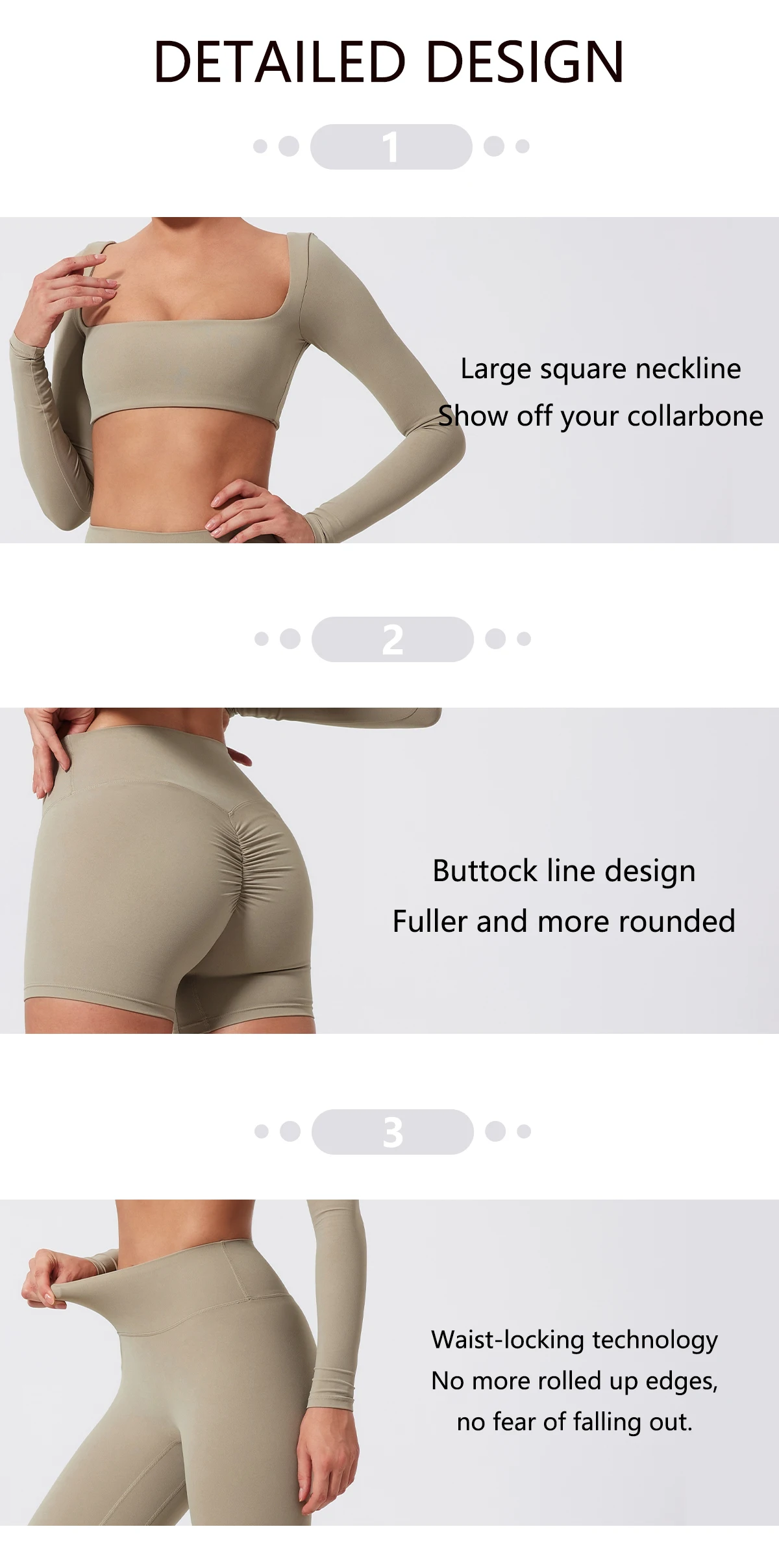 Sommer-Sport-Fitness-Set mit langen Ärmeln für Damen, Outdoor-Laufbekleidung, Yoga-Kleidung, Crop-Top, Sport-Outfit für Frauen – Detail 2
