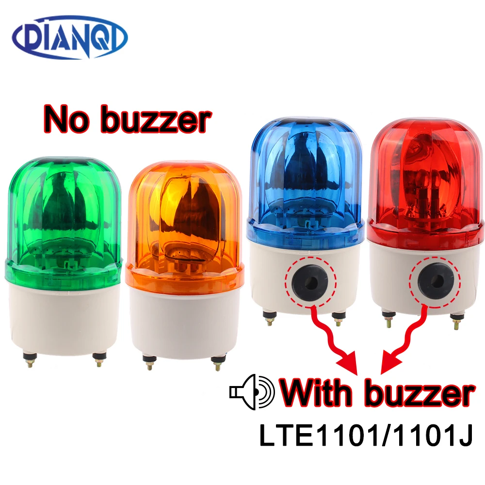 Buzzer de aviso do farol rotativo, LTE-1101J, NÃO Lâmpada de alarme estroboscópico, luz de sinal vermelho e verde azul amarelo, DC 12V, 24V, AC 220V