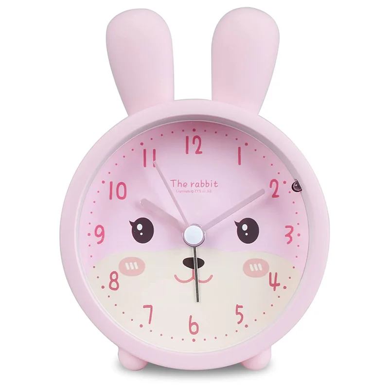 New Children'S Alarm Clock for Girls Without Ticking,Rabbit Children'S Alarm Clock Silent Alarm Clock with Light Student