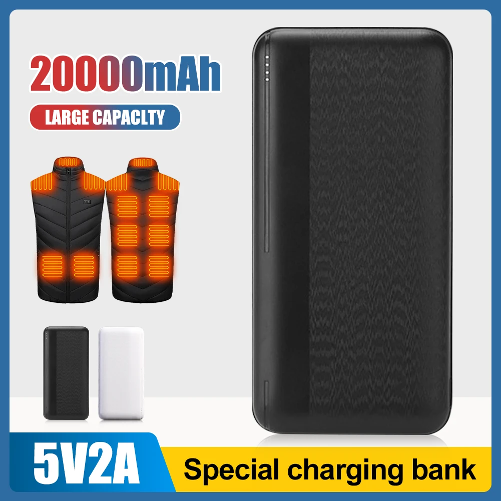 20000mAh Power Bank 5V/2A Micro/Type-C Out Portable Fast Charger External Battery Pack for Heating Vest Jacket Scarf Socks Glove