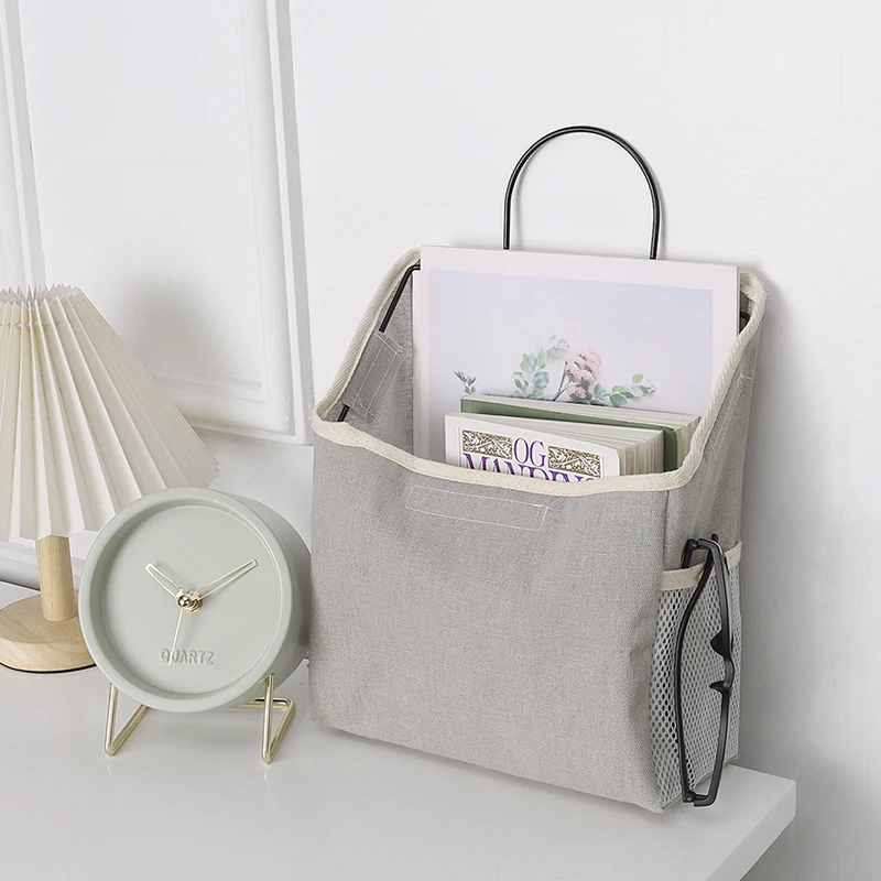 Linen Cloth Hanging Storage Bags Organizer Wall-Mounted Storage Bag Book Magazine Phone Holder Door Wall Storage Bag With Hook