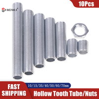 10Pcs M10 Lamp Tooth Tube Metal Hollow Threaded Tube Screw Nut Lamp Cap Galvanized Chandelier Connect Rod Link Fixed Base
