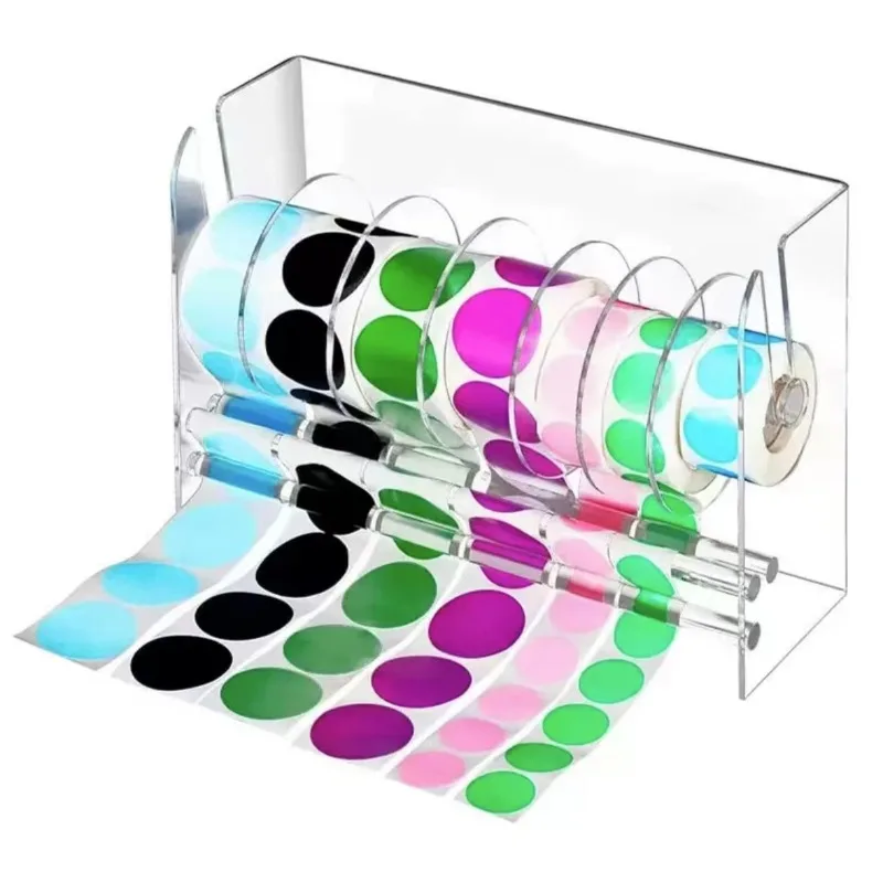 

Acrylic sticker dispenser, roll rack, label holder, storage bracket placement