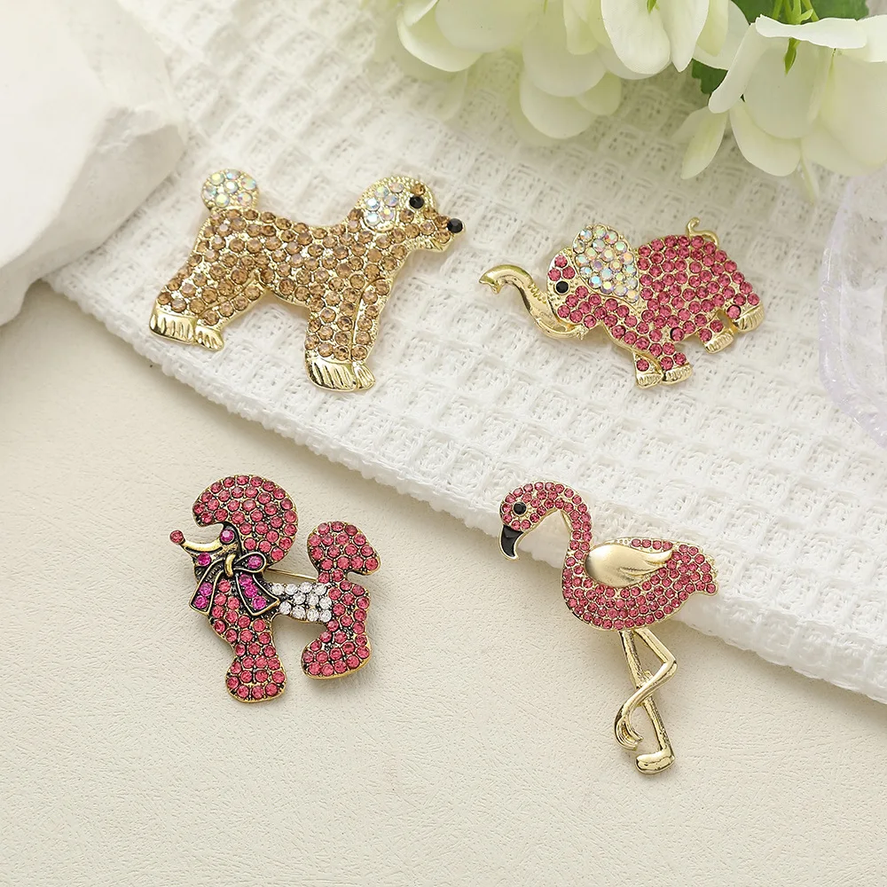 Unique Design Shiny Rhinestone Dog Brooches for Women Men Exquisite Animals Suit Coat BFF Jewelry Accessories