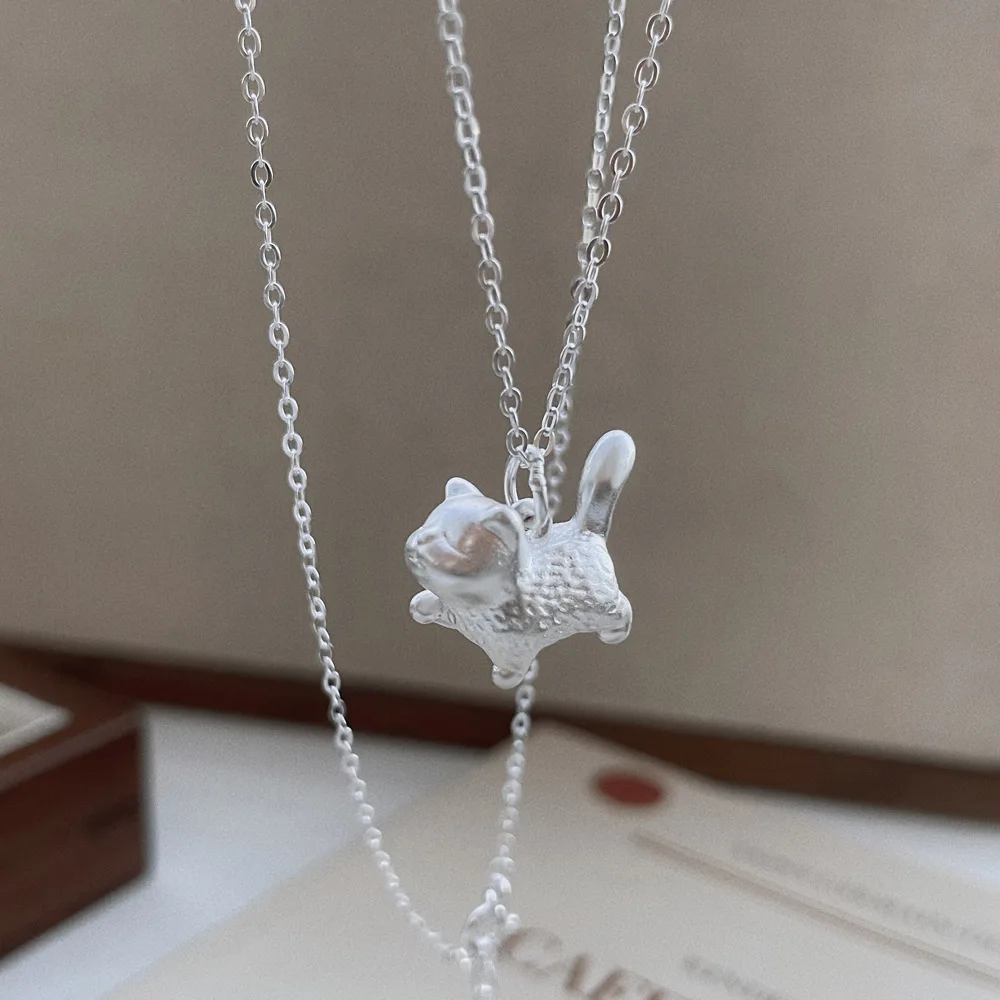 

Cute Cat Necklace for Women, Luxury 3D Cartoon Kitten Pendant long Chain