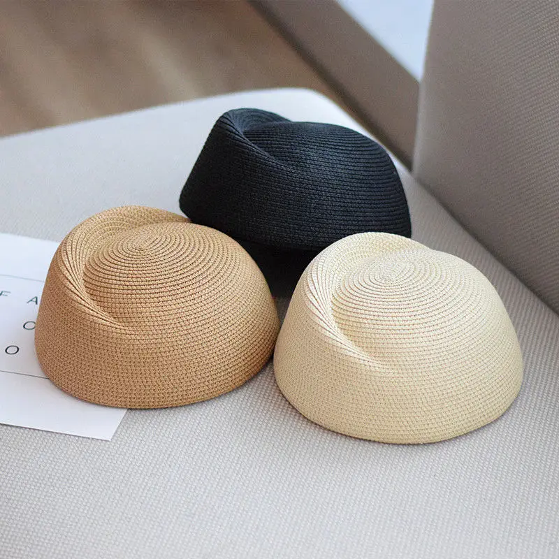 Boina de paja de papel de verano, sombrero Fedora, gorra para el sol para mujer, pastillero de azafata, sombrero Base tocado de modistería