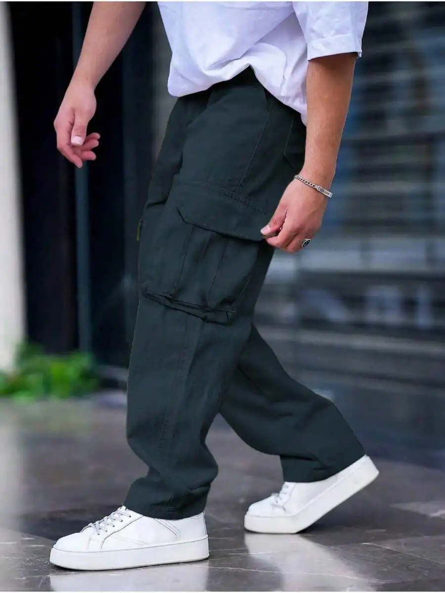 Men Solid Color Multi-Pocket Cargo Pants Loose Fit Casual Straight Leg For Summer Outdoor Daily Wear