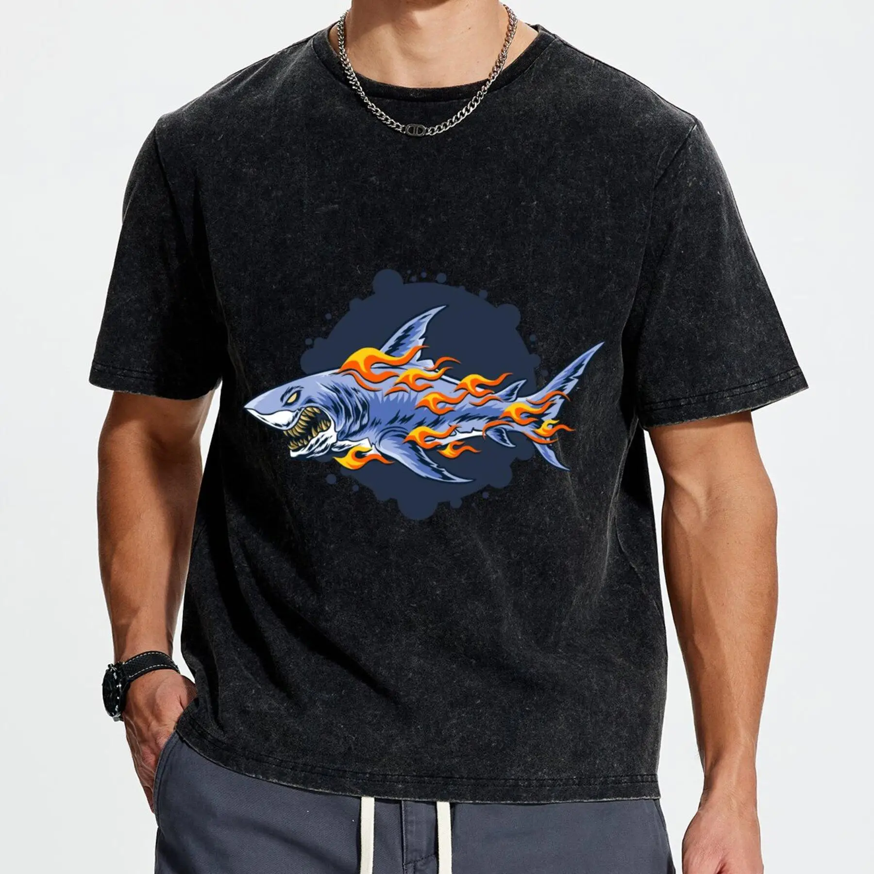 

Men's New T-Shirt 0358 Fire Shark Comfortable Casual Wear