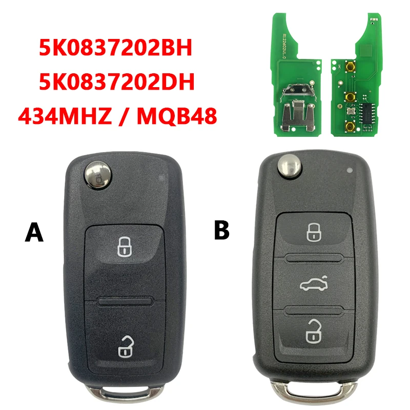 Remote Car Key 5K0837202BH 5K0837202DH For VW Caddy Transporter Beetle Jetta Sharan Scirocco Polo With MQB48 Chip 434MHz