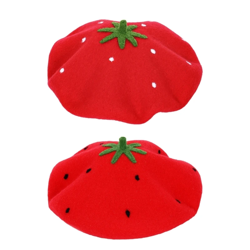 

Strawberry Themed Hat Charm Felted Hat Playfulness Fruit Painter Hat Dropship