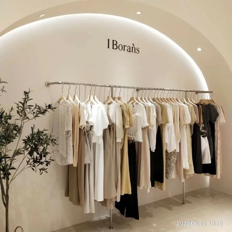 custom.Store Shelf Clothing Stainless Steel Hanger Metal silver Wall-mounted Clothing Rack Suitable Boutiques