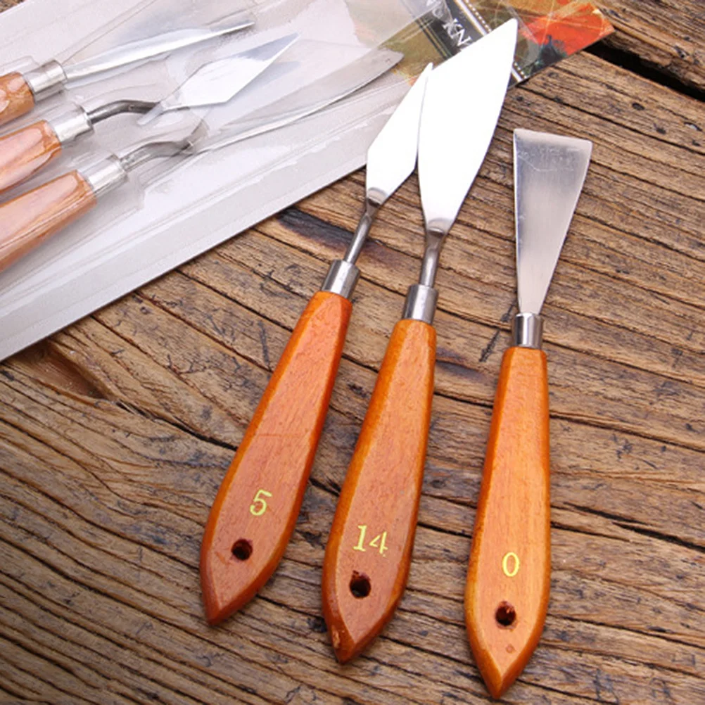 

1Set Oil Painting Knife Set Stainless Steel Blades Wood Handle Durable Canvas Scraper for Color Mixing Painting Art