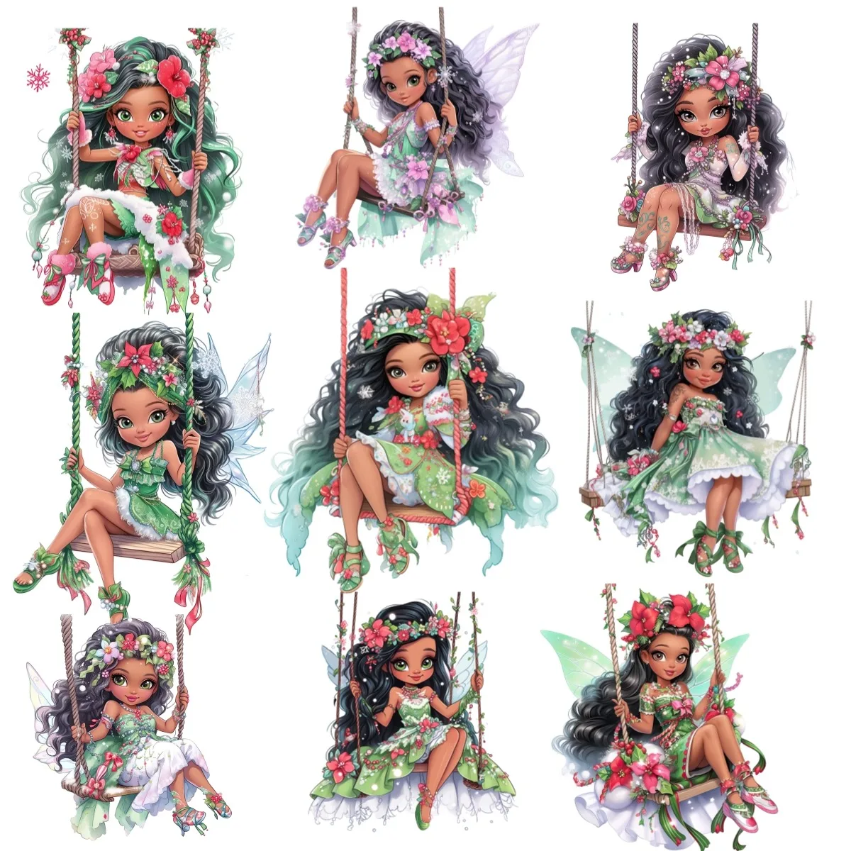 1 Set Watercolor Cute Hawaiian Swing Fairy Black Skin Elf Stickers  Decorative Labels Scrapbooking  Journaling Stationery