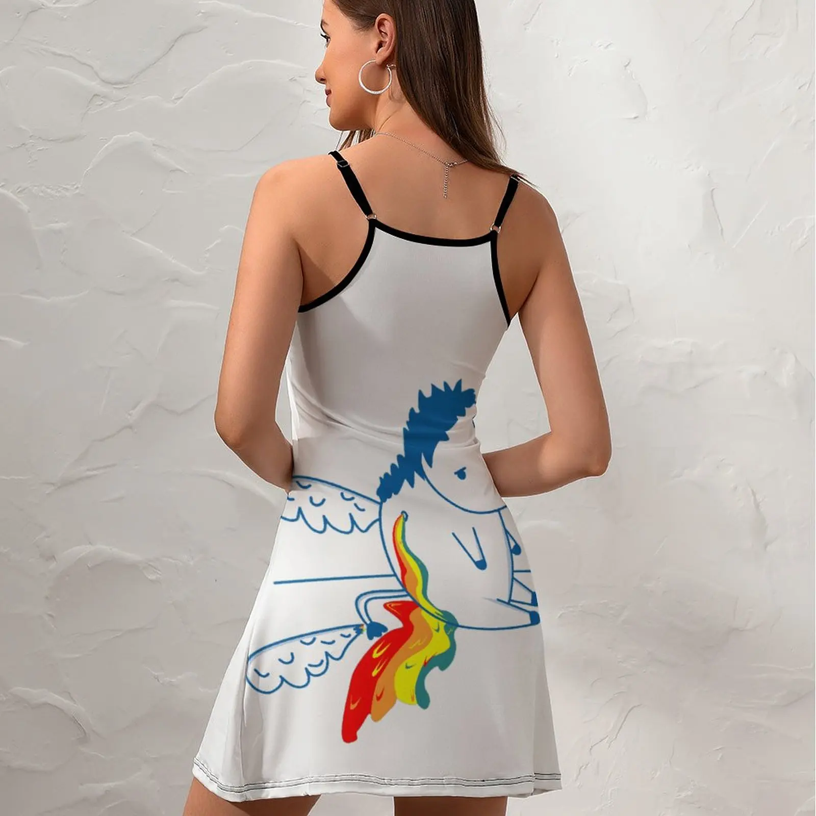 Exotic Woman's Clothing Suspender Dress Divertidos De UNICORNIO ARCOIRIS Unicornio Arcoiris  Women's Sling Dress Novelty  Partie