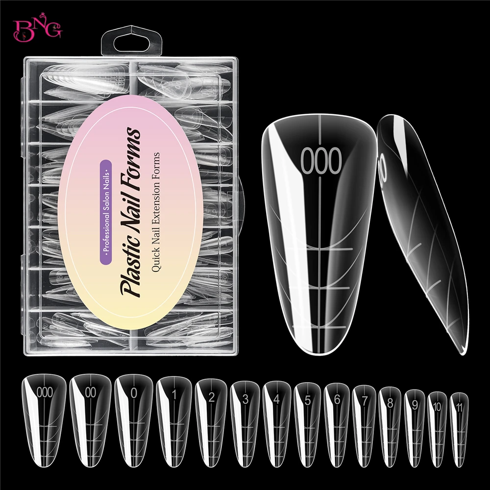 

BNG 140Pcs Poly Extension Gel Dual Nail Form Builder Gel Oval Nail Molds False Nail Tips for Gel Manicure Nail Art Design Salon
