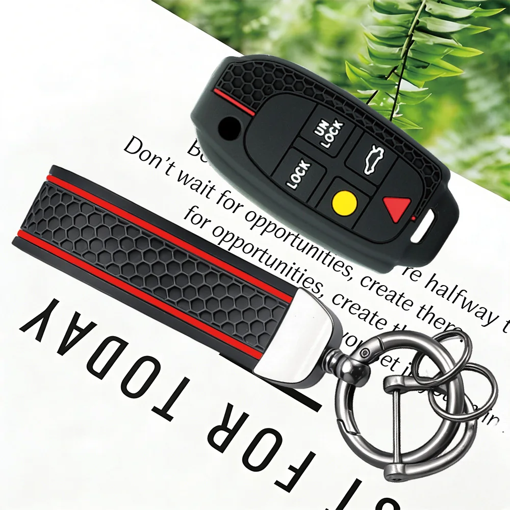 Durable Honeycomb Textured Silicone Fob Shell With Keychain for VOLVO S60 S80 V70 XC90 Flip Car Remote Key Cover