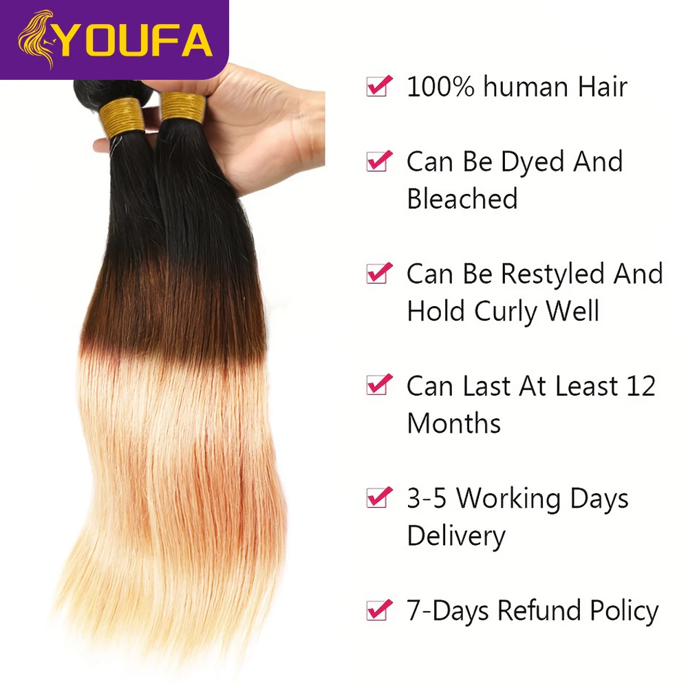 Ombre Blonde Human Hair Weave Bundles 1 Pc Lot 3 Tone 1B/4/27 Bone Straight Brazilian Pre Colored Human Hair Extension For Women