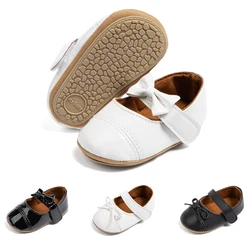 KIDSUN-zapatos de piel sintética con lazo para niñas, suela de goma suave, antideslizantes, para vestido de fiesta de princesa y boda