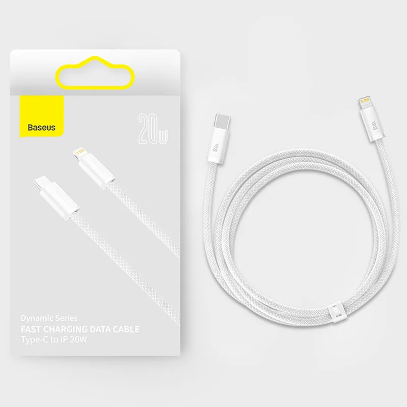 Baseus USB To Lightning Fast Charging Cable for IPhone 14 13 Promax Mobile Car Type-C To Lighting PD 20W White Ipad Data Cable