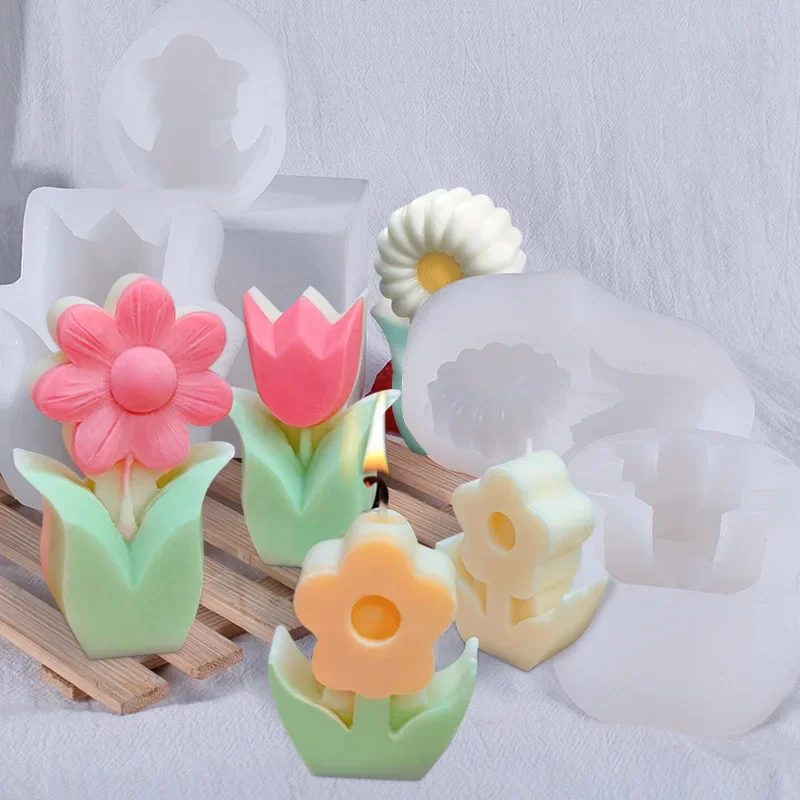 3d flor vela molde de silicone criativo tulipa artesanal aromaterapia moldes vela que faz a ferramenta resina sabão molde decoração para casa