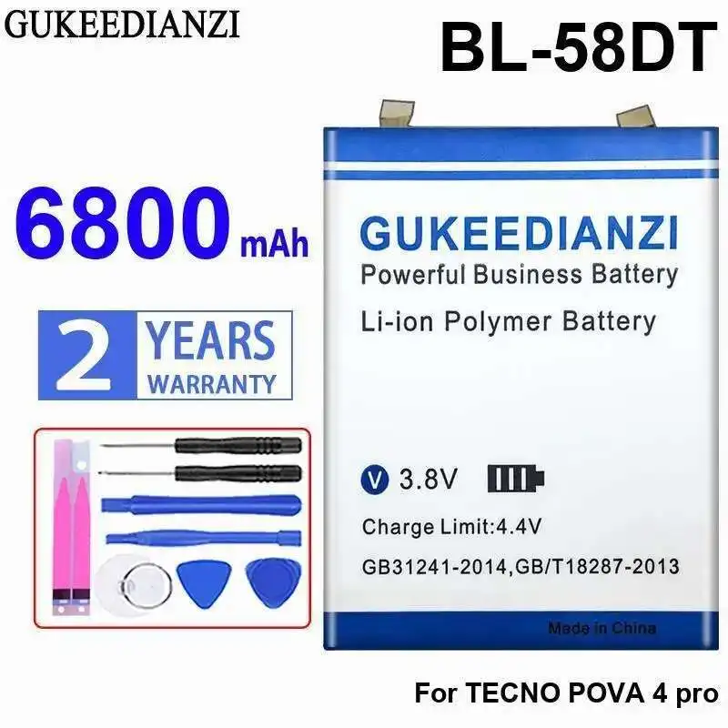 

6800Mah Reliable Power Supply Mobile Phone Battery High-Efficiency For Tecno Pova 4 Pro BL-58DT