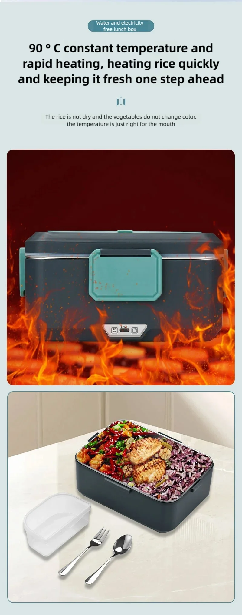 TINSOL Neue 2-in-1 90W 3,5L Elektrische Lunchbox Tragbarer Speisenwärmer Geeignet für Auto oder Zuhause Auslaufsicherer Lunch-Erhitzer Mikrowelle – Detail 6