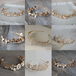 Delicate Copper Leaf Bridal Hairband Princess Crown Wedding Hair Tiara Zircon Women Accessories Headpiece
