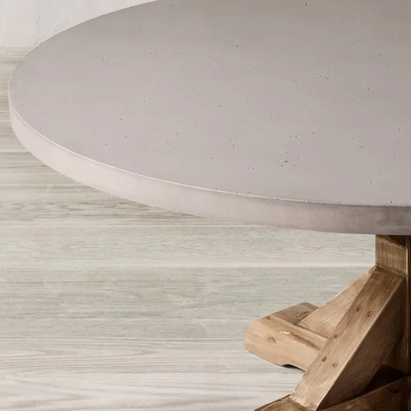 American Solid Wood Dining Table Imitation Cement Retro New Chinese Round Table Reception Table Coffee Villa