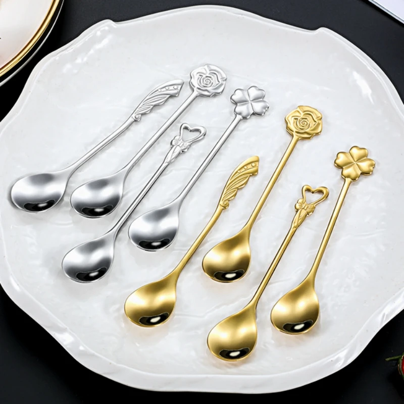 

4Pcs Creative Personality Stainless Steel Gold Spoons Wing Tree Spoon Coffee Spoon Tea Spoon Home Restaurant Dessert Cutlery Set