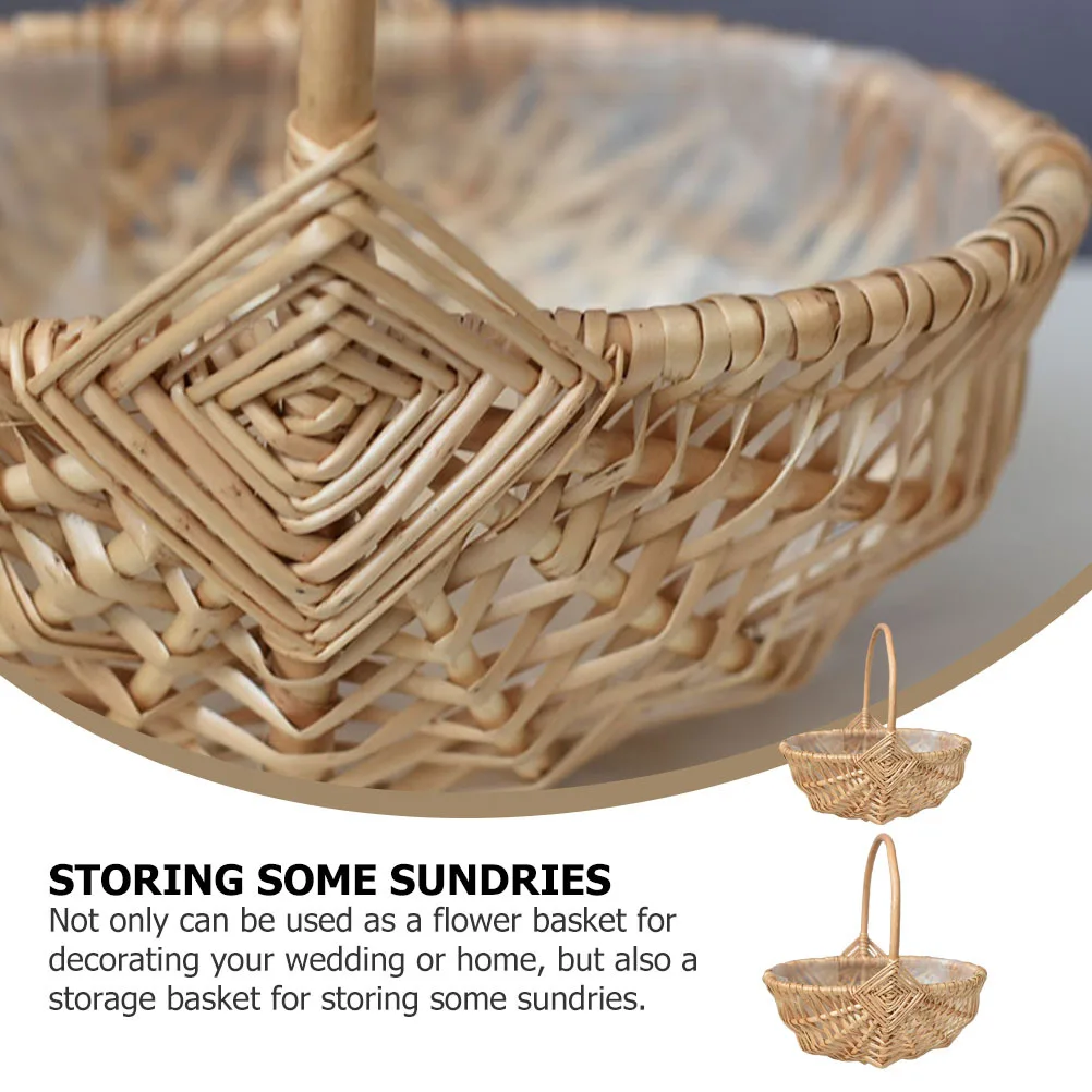 

2Pcs Handwoven Flower Baskets Rattan Woven Set with Handle for Wedding Home Decor Storage Basket Portable Flower Arrangement