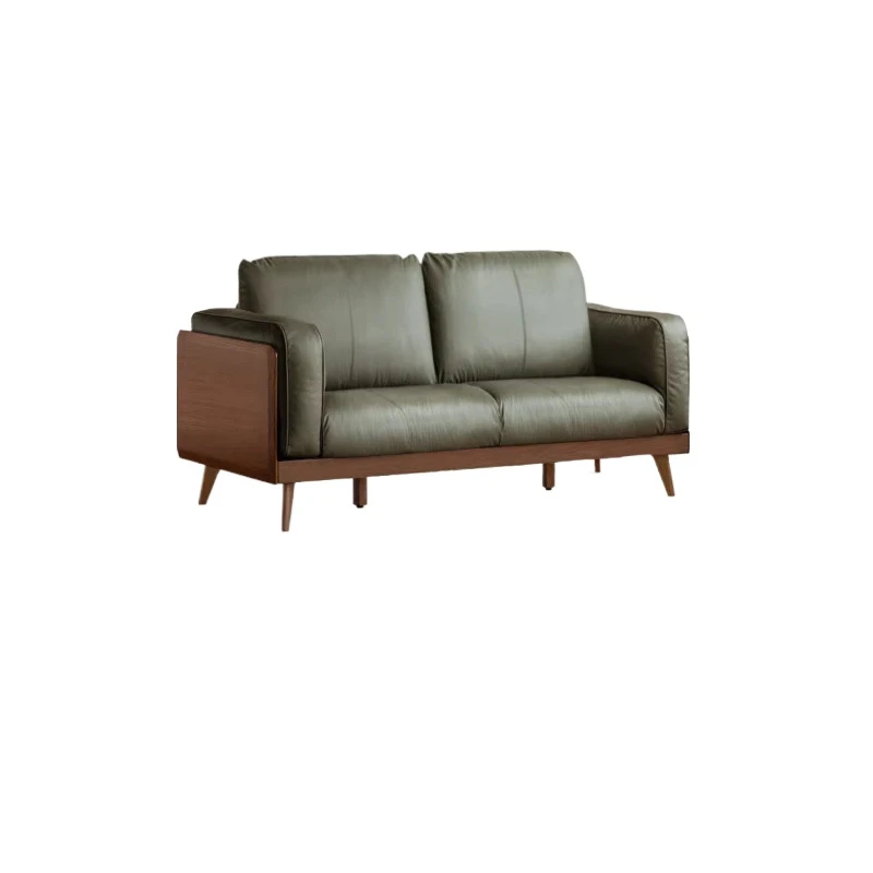 LMM solid wood sofa Italian light luxury small apartment first layer cowhide solid wood living room sofa