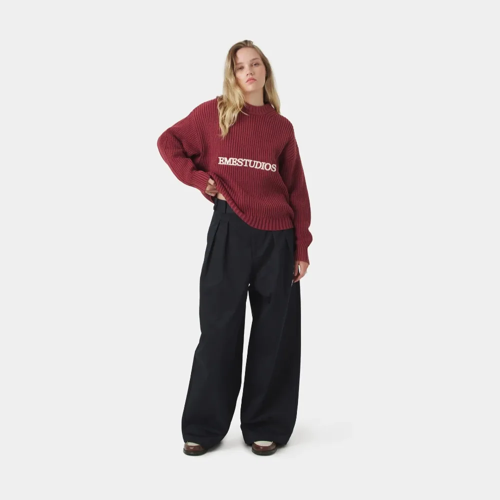 Lazy Style Sticky O-neck Knitted Sweater Autumn and Winter Women's Simple Letter Embroidery Loose Daily Campus Couple Sweater