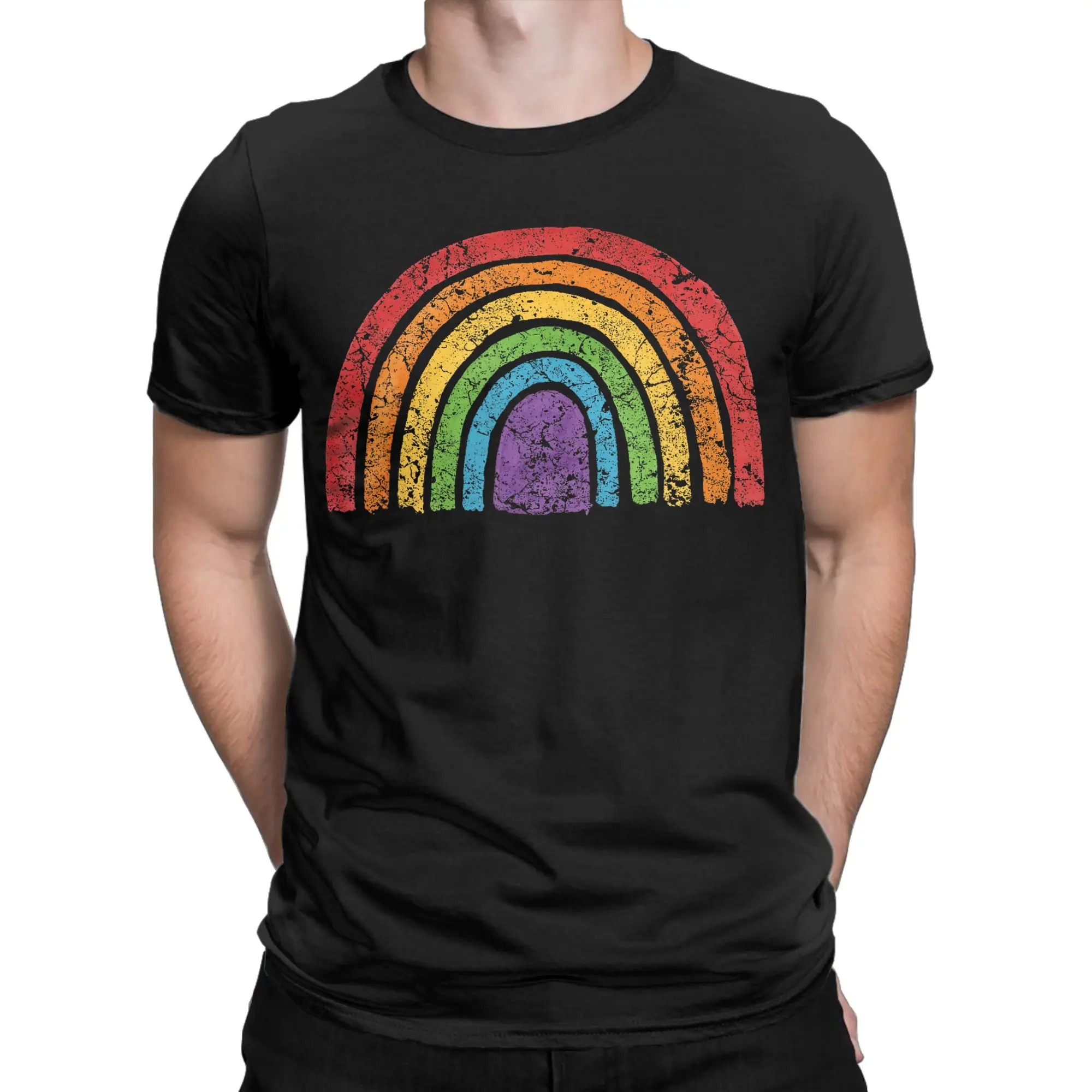LGBT Pride Rainbow Flag Gay Awareness Ally Vintage Classic Graphic 100% Cotton T-Shirt Tops Tees For Men