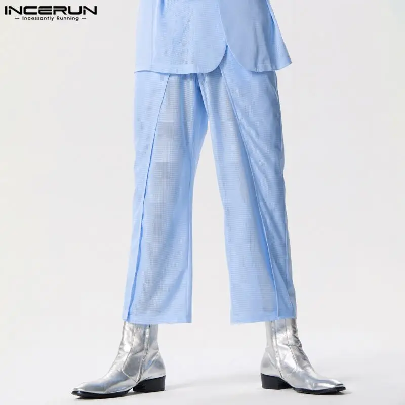 

INCERUN 2024 American Style Men Trousers Fashion Hollow Mesh Design Long Pants Casual Clubwear Solid Comfortable Pantalons S-5XL