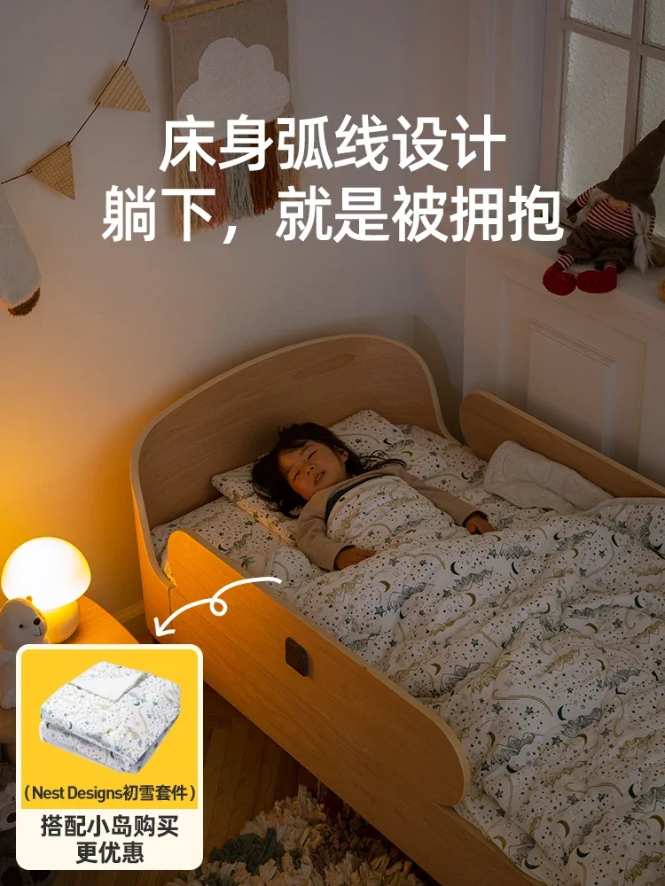 Small island children's bed solid wood single bed with guardrail baby crib