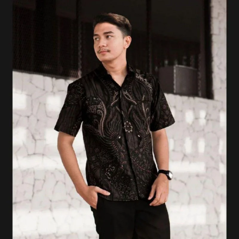 Camicia batik da uomo manica corta qualità premium ultimo design stile nero 2025 camicia casual estiva Kurta per uomo
