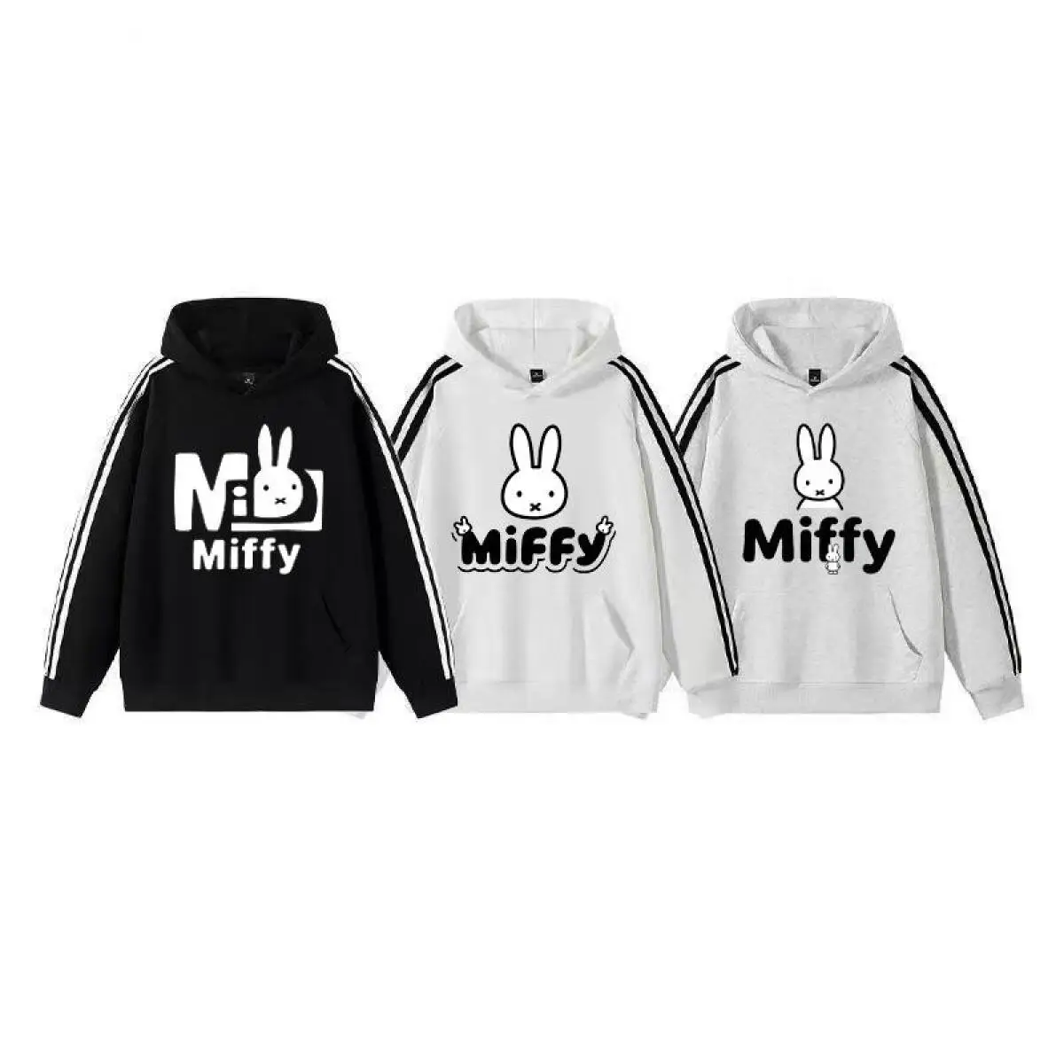 

Miffy Американская модная толстовка с тремя полосками для мужчин и женщин, весна и осень, новый стиль, свободная повседневная универсальная толстовка для пар