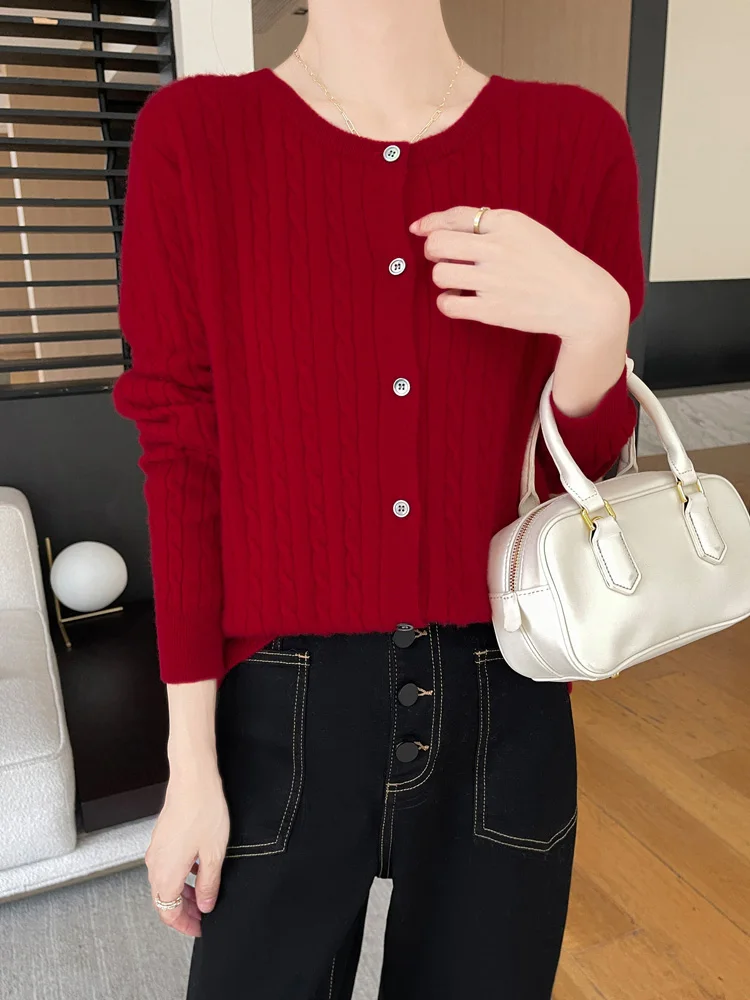 Early Autumn Boutique Knit Cardigan Round Neck Thin Casual Fashion Loose Comfortable Long Sleeve Cardigan For Women-ZD3001