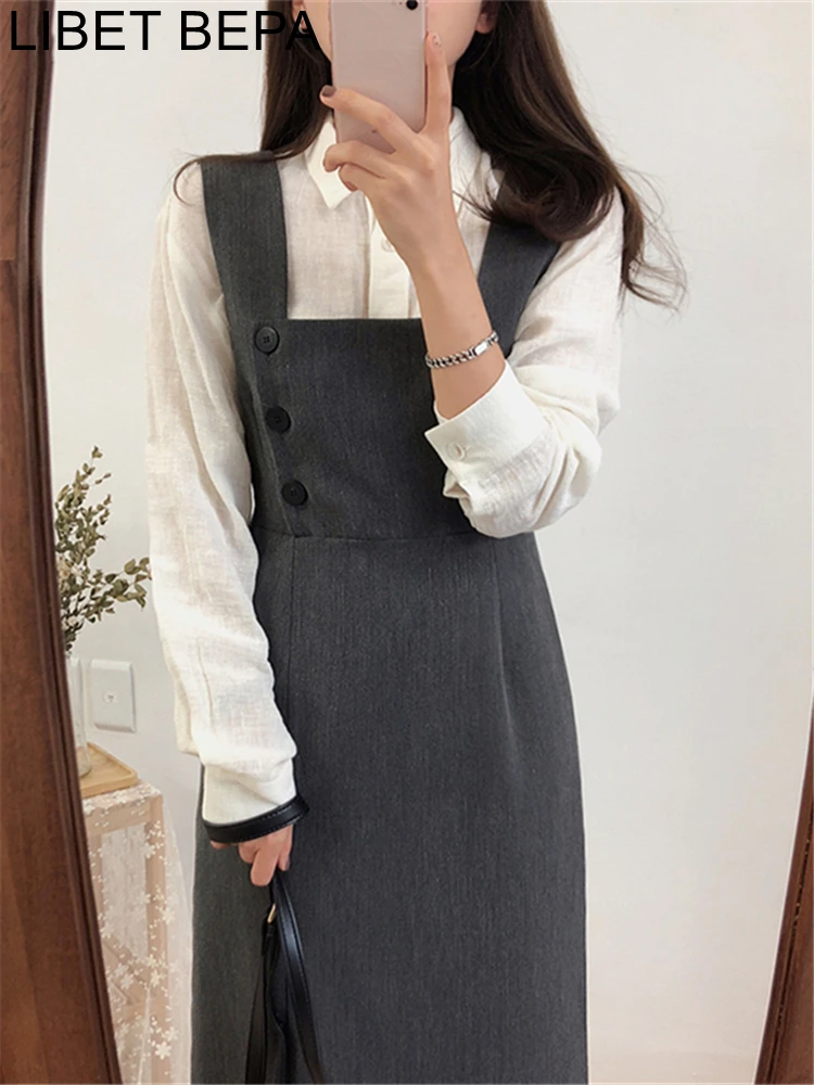 DR1865 New 2023 Fashionable Elegant Split Vintage High Waist Lady Wild Autumn Winter Women's Dresses Sleeveless Long Dresses