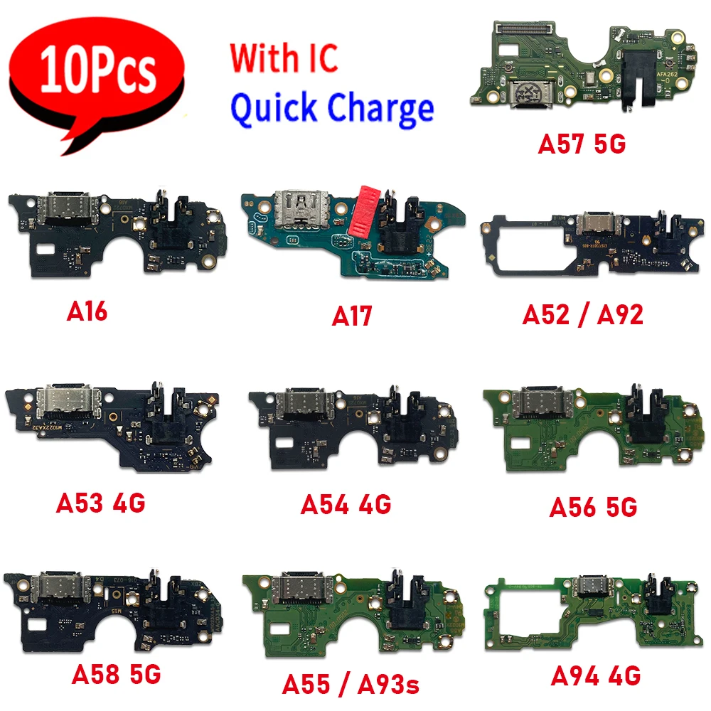 

10Pcs，USB Charging Port Connector Micro Board Flex Cable For OPPO A16 A17 A52 A92 A53 A55 A93S A56 A57 A58 A93 A94 A95 A96 4G 5G