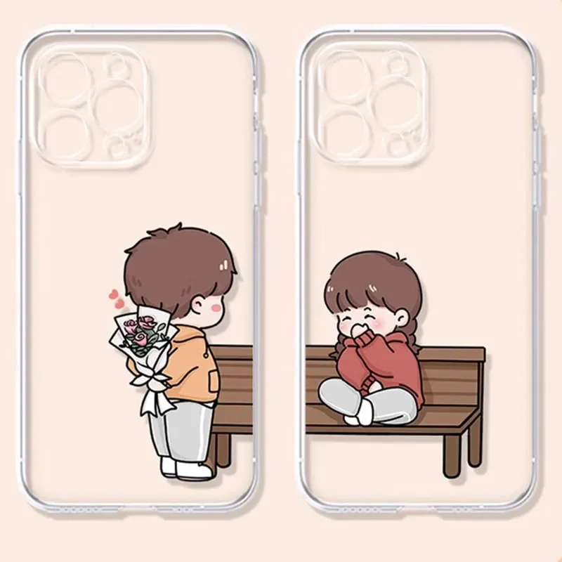 

Young Girl Boy Couple Paired Phone Case For Samsung Galaxy S24 S23 S22 S25 Plus Ultra Clear Cover S23+ S22+ S24+ Shell Fundas