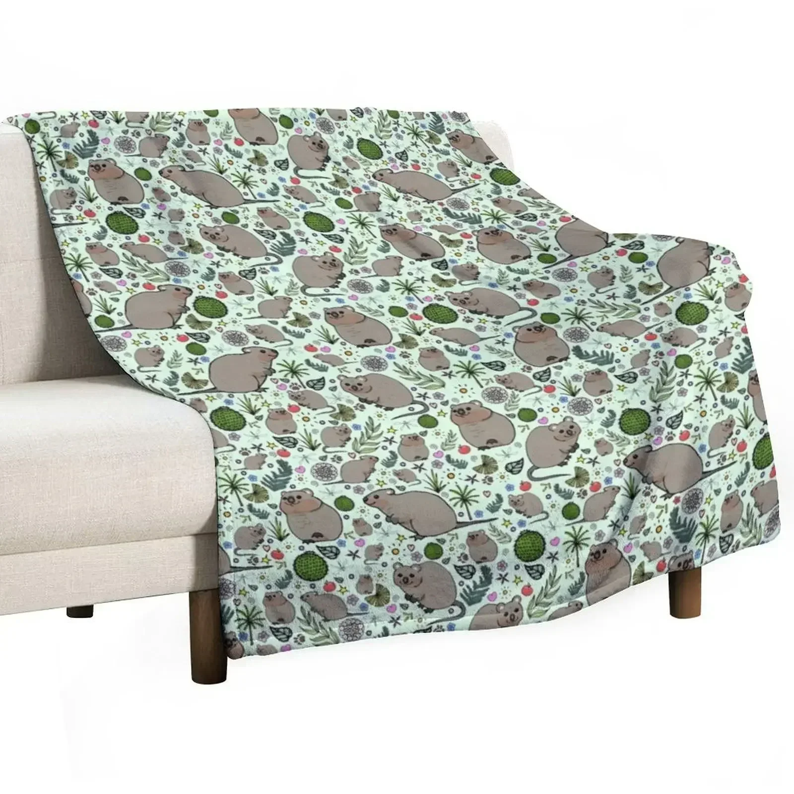 Quokkas in Green Throw Blanket Decorative Throw Bed linens valentine gift ideas Blankets