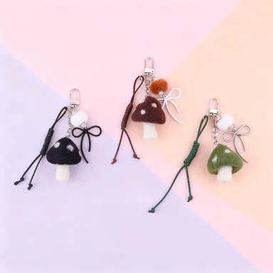 keychain mushroom Series Crochet Keychains Random Gradient Color Mushroom Keyrings For Bag Pendant Knitted Mushroom Keychain Gif