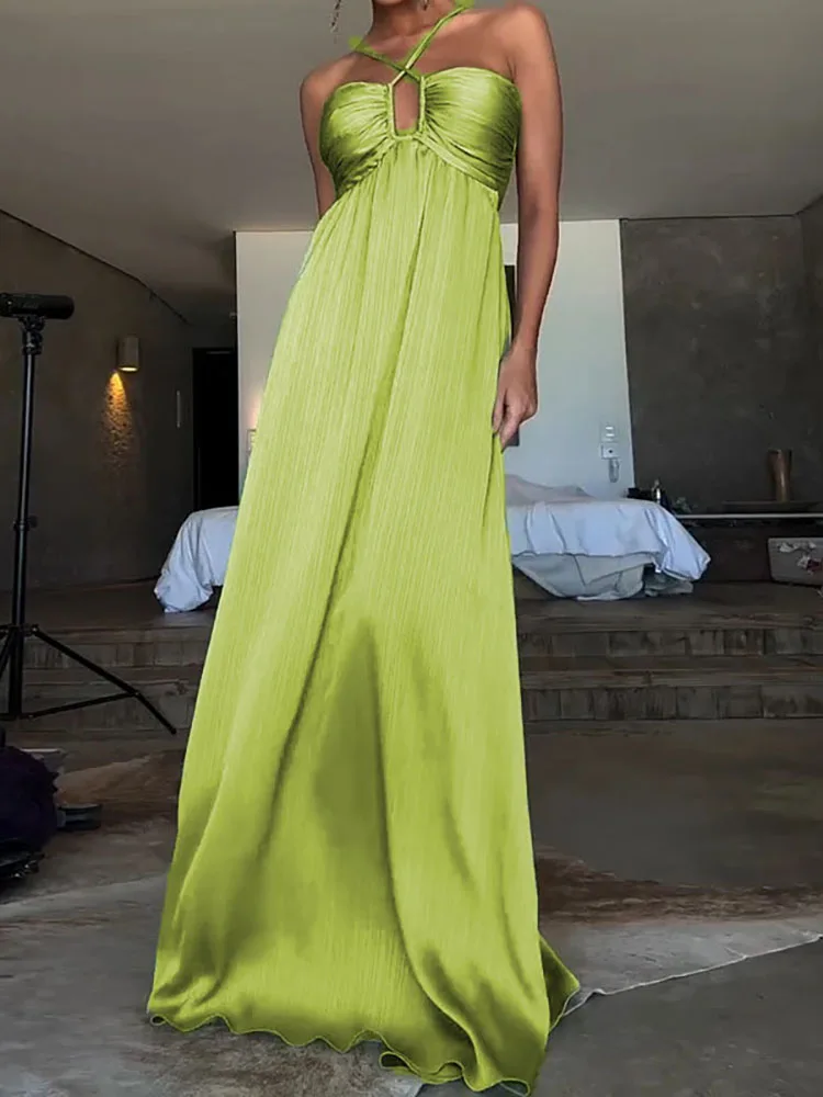 Dames zomermode v-hals lange jurk sexy jarretel backless boho jurk nieuwe elegante kant-up hoge taille strandvakantie jurken - afbeelding 2