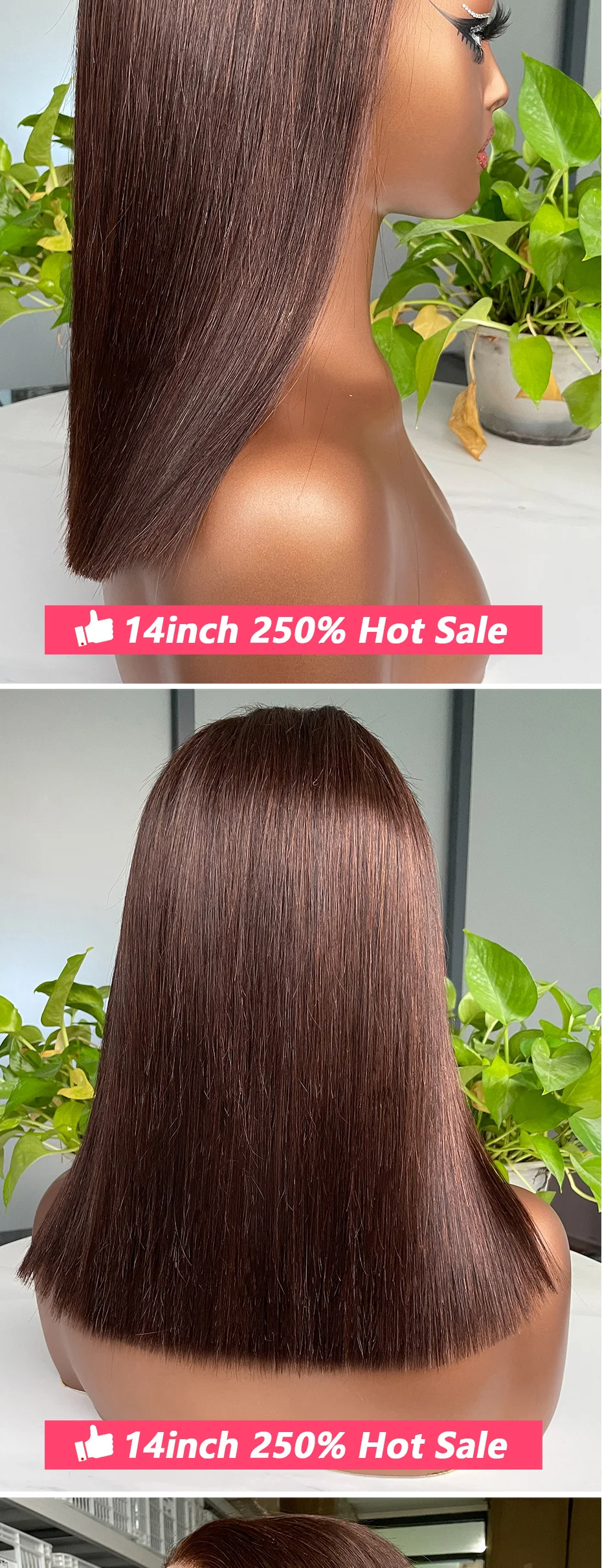# 2 Schokoladenbraune 5x5 2x6 Front Lace Glueless Perücke 13x4 Knochenglatte Bob-Perücken 100% Echthaar Rohes Vietnamesisches Super Double Drawn – Detail 5